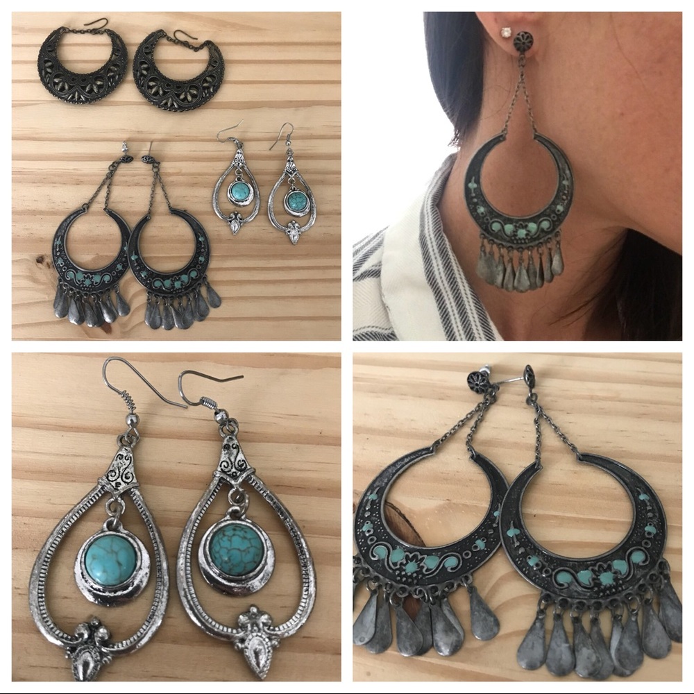 Lot Bohemian earrings turquoise silver bronze boho